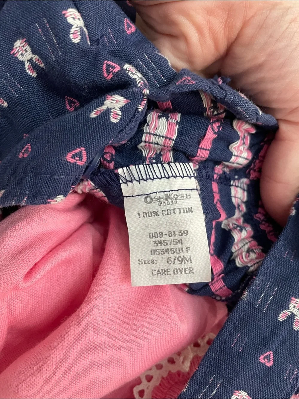 VTG OshKosh B'gosh Navy Bunny Print Overalls with Pink Top 6-9 month